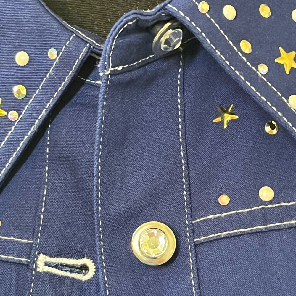 NWOT Quacker Factory L Royal Blue Star-Studded Jacket. Cotton & Spandex - Picture 5 of 16